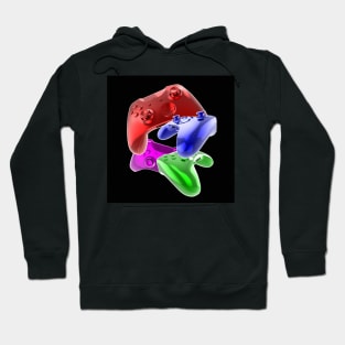 Multicolour game controllers on black background. Hoodie